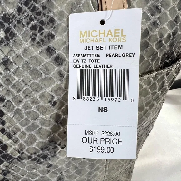 MICHAEL Michael Kors Jet Set Khaki/Gray Python Effect Leather Tote w/ DustbagNWT